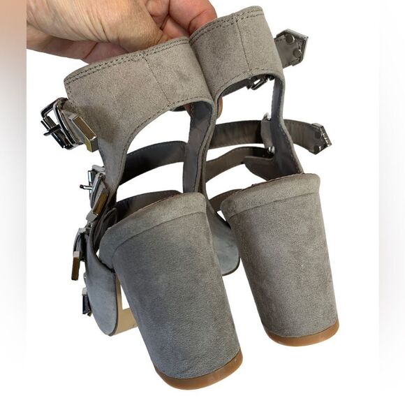 TOP Shop Grey Genuine Suede Chunky Heels - Picture 6 of 10